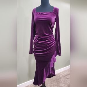 Luxurious Velvet Long Sleeve Dress in Rich Purple